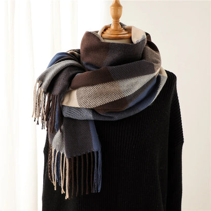 New Fashion Winter Plaid Cashmere Like Scarf Women Keep Warm Neckerchief Pashmina Shawl  Wraps Thick Blanket Bufanda