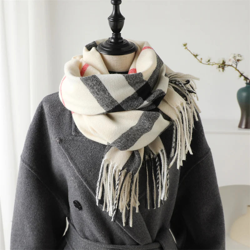 Luxury brand Winter Plaid Cashmere Like Blanket Scarf Design Thick Warm Pashmina Shawl Wraps With Tassel Poncho Stoles Echarpe