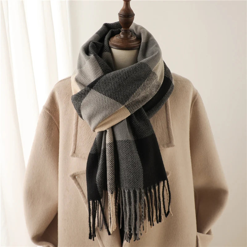 New Fashion Winter Plaid Cashmere Like Scarf Women Keep Warm Neckerchief Pashmina Shawl  Wraps Thick Blanket Bufanda