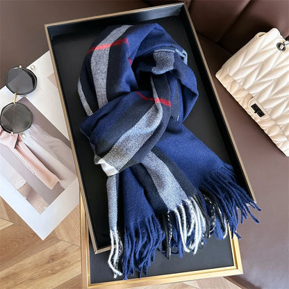 Luxury Brand Women Cashmere Scarves Lady Winter Warm Soft Pashmina Shawls Wraps Female Plaid Knitted Long Scarf for Women