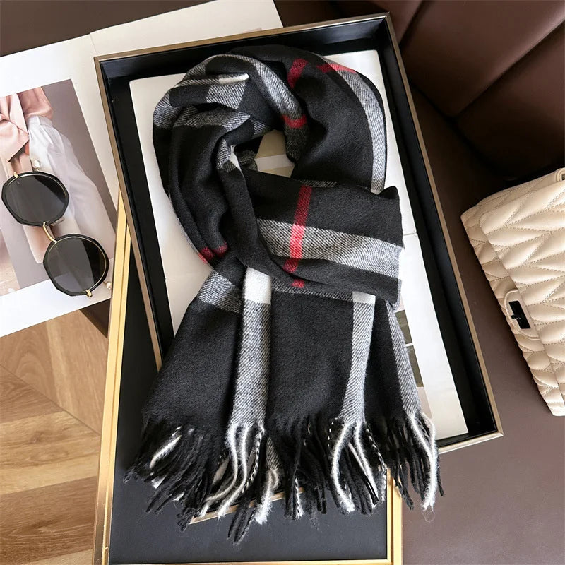 Luxury Brand Women Cashmere Scarves Lady Winter Warm Soft Pashmina Shawls Wraps Female Plaid Knitted Long Scarf for Women