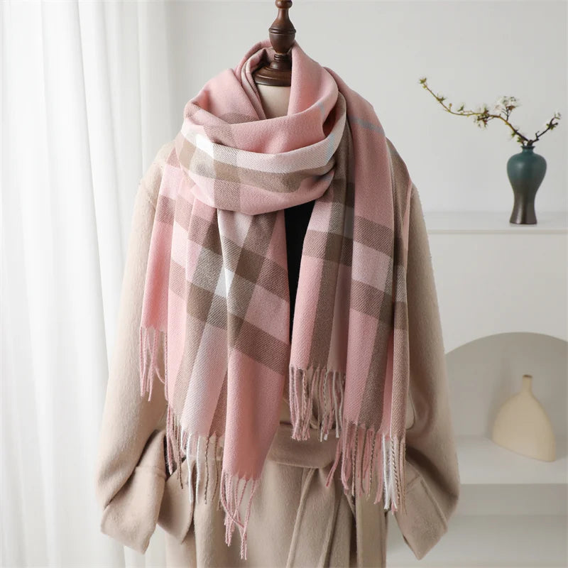 Luxury brand Winter Plaid Cashmere Like Blanket Scarf Design Thick Warm Pashmina Shawl Wraps With Tassel Poncho Stoles Echarpe