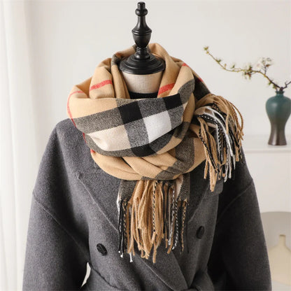 Luxury brand Winter Plaid Cashmere Like Blanket Scarf Design Thick Warm Pashmina Shawl Wraps With Tassel Poncho Stoles Echarpe