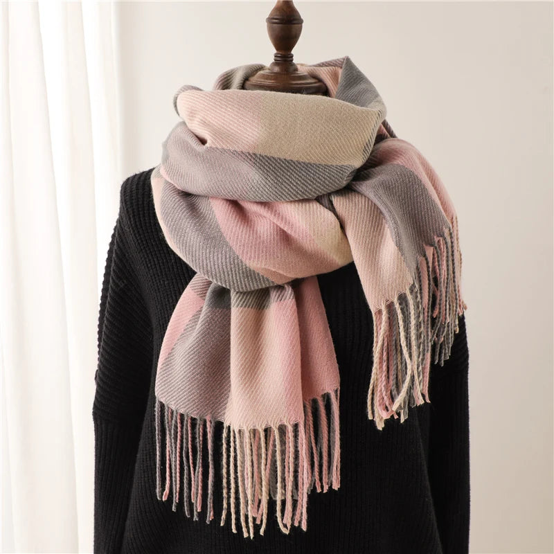 New Fashion Winter Plaid Cashmere Like Scarf Women Keep Warm Neckerchief Pashmina Shawl  Wraps Thick Blanket Bufanda