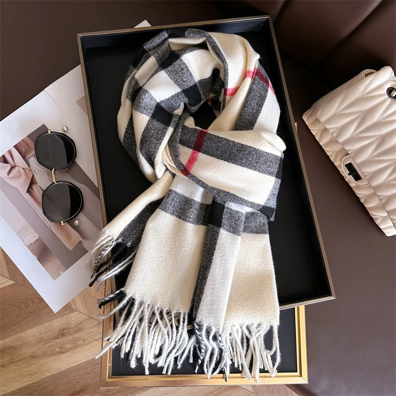 Luxury Brand Women Cashmere Scarves Lady Winter Warm Soft Pashmina Shawls Wraps Female Plaid Knitted Long Scarf for Women