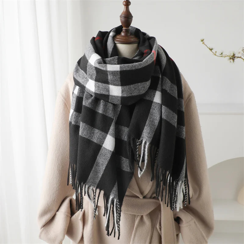 Luxury brand Winter Plaid Cashmere Like Blanket Scarf Design Thick Warm Pashmina Shawl Wraps With Tassel Poncho Stoles Echarpe