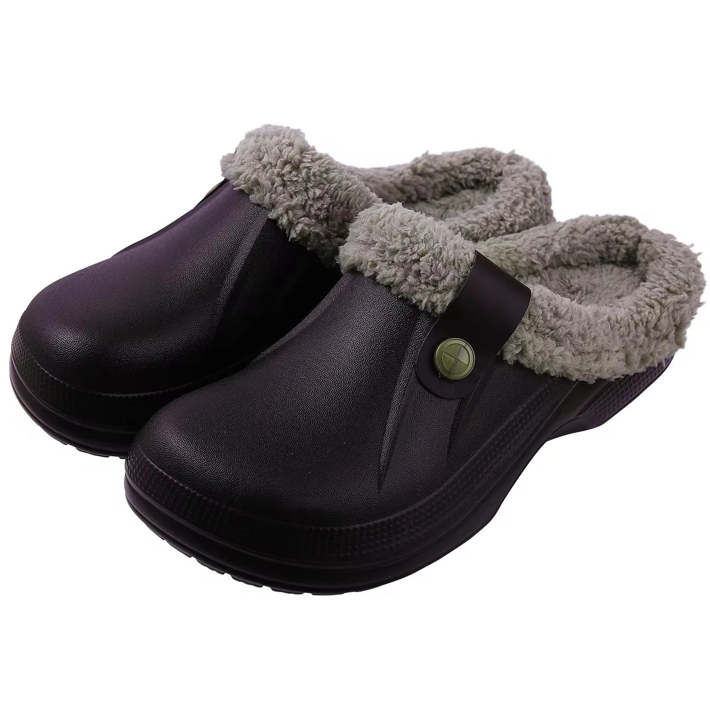 Crestar Women Fur Lined Clogs Waterproof Slippers Garden Shoes Winter Warm Plush Home House Fuzzy Slippers Indoor Outdoor Mules