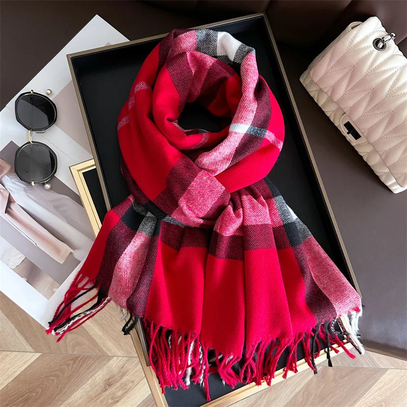 Luxury Brand Women Cashmere Scarves Lady Winter Warm Soft Pashmina Shawls Wraps Female Plaid Knitted Long Scarf for Women