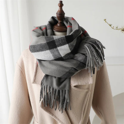 Luxury brand Winter Plaid Cashmere Like Blanket Scarf Design Thick Warm Pashmina Shawl Wraps With Tassel Poncho Stoles Echarpe