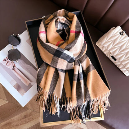 Luxury Brand Women Cashmere Scarves Lady Winter Warm Soft Pashmina Shawls Wraps Female Plaid Knitted Long Scarf for Women