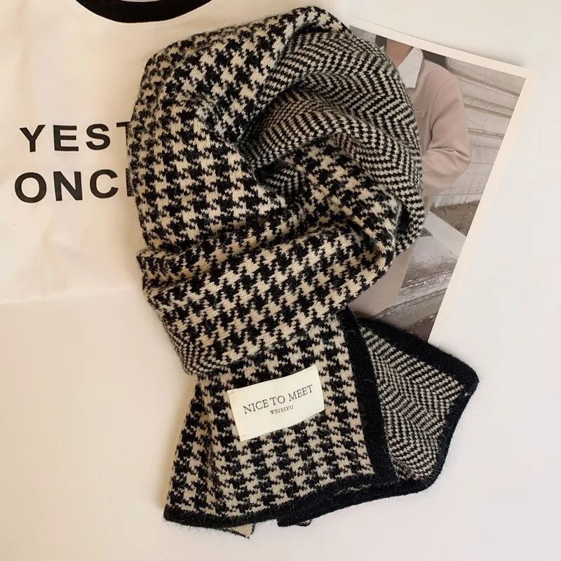 2024 Hot Sales Adult Scarf Autumn/Winter Fashion Versatile Women's Flower Grid Scarf Trendy Female Student Warm Scarf