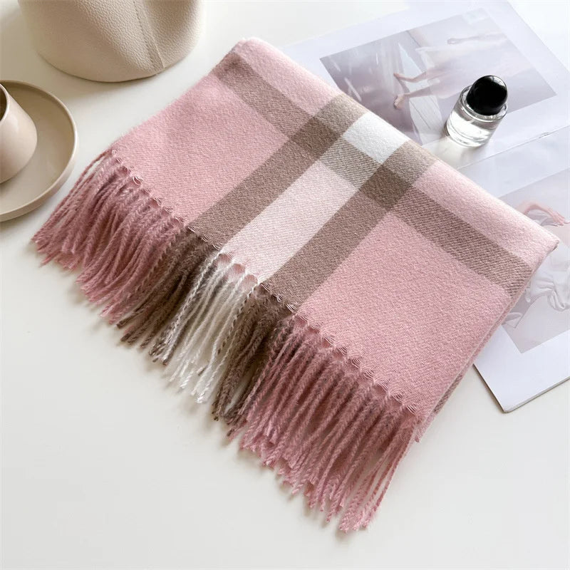 Luxury Brand Women Cashmere Scarves Lady Winter Warm Soft Pashmina Shawls Wraps Female Plaid Knitted Long Scarf for Women