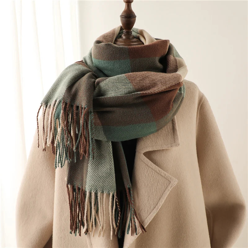 New Fashion Winter Plaid Cashmere Like Scarf Women Keep Warm Neckerchief Pashmina Shawl  Wraps Thick Blanket Bufanda