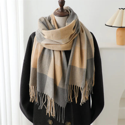 New Fashion Winter Plaid Cashmere Like Scarf Women Keep Warm Neckerchief Pashmina Shawl  Wraps Thick Blanket Bufanda