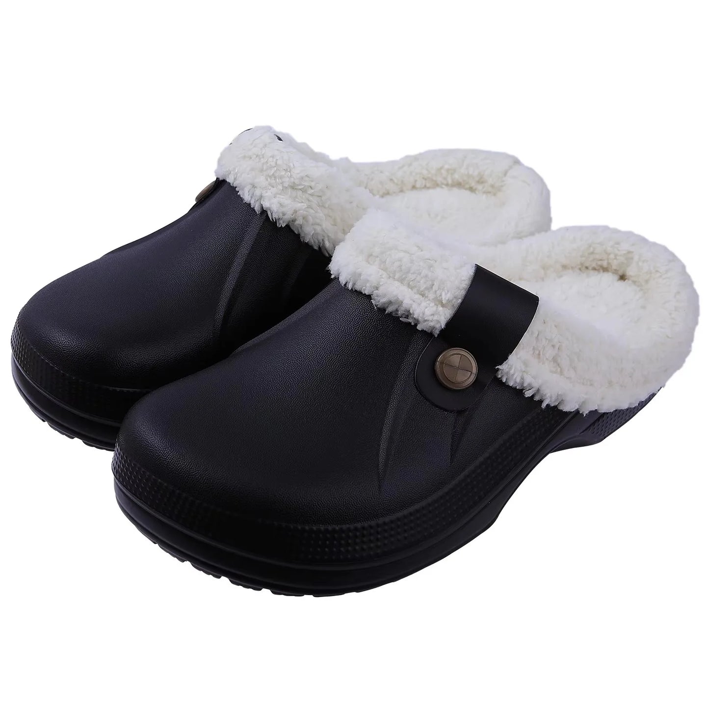 Crestar Women Fur Lined Clogs Waterproof Slippers Garden Shoes Winter Warm Plush Home House Fuzzy Slippers Indoor Outdoor Mules