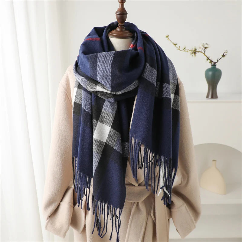 Luxury brand Winter Plaid Cashmere Like Blanket Scarf Design Thick Warm Pashmina Shawl Wraps With Tassel Poncho Stoles Echarpe