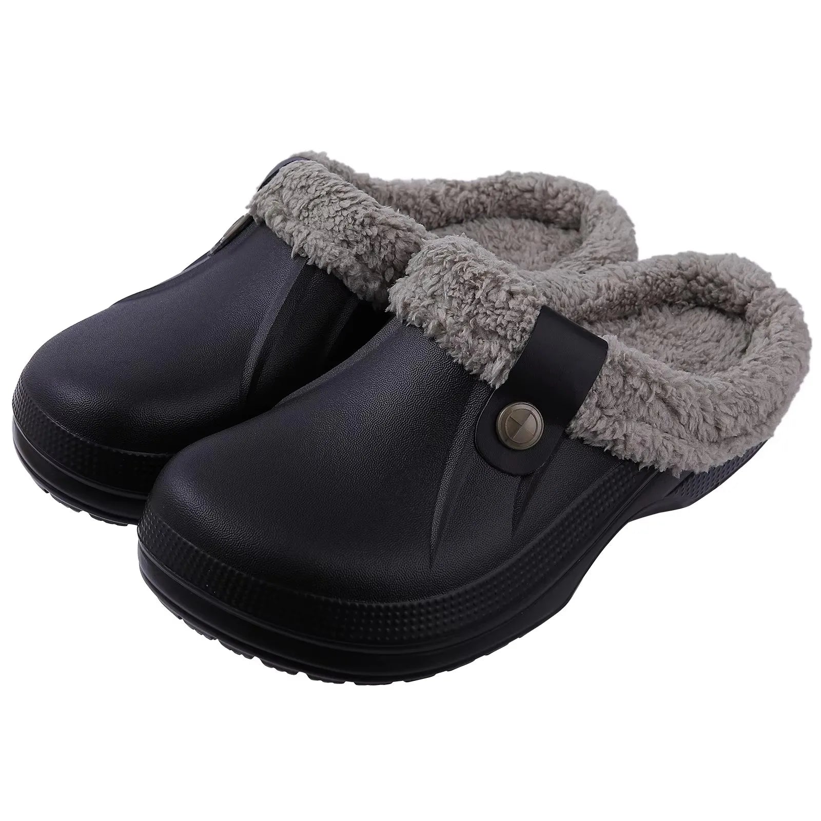 Crestar Women Fur Lined Clogs Waterproof Slippers Garden Shoes Winter Warm Plush Home House Fuzzy Slippers Indoor Outdoor Mules