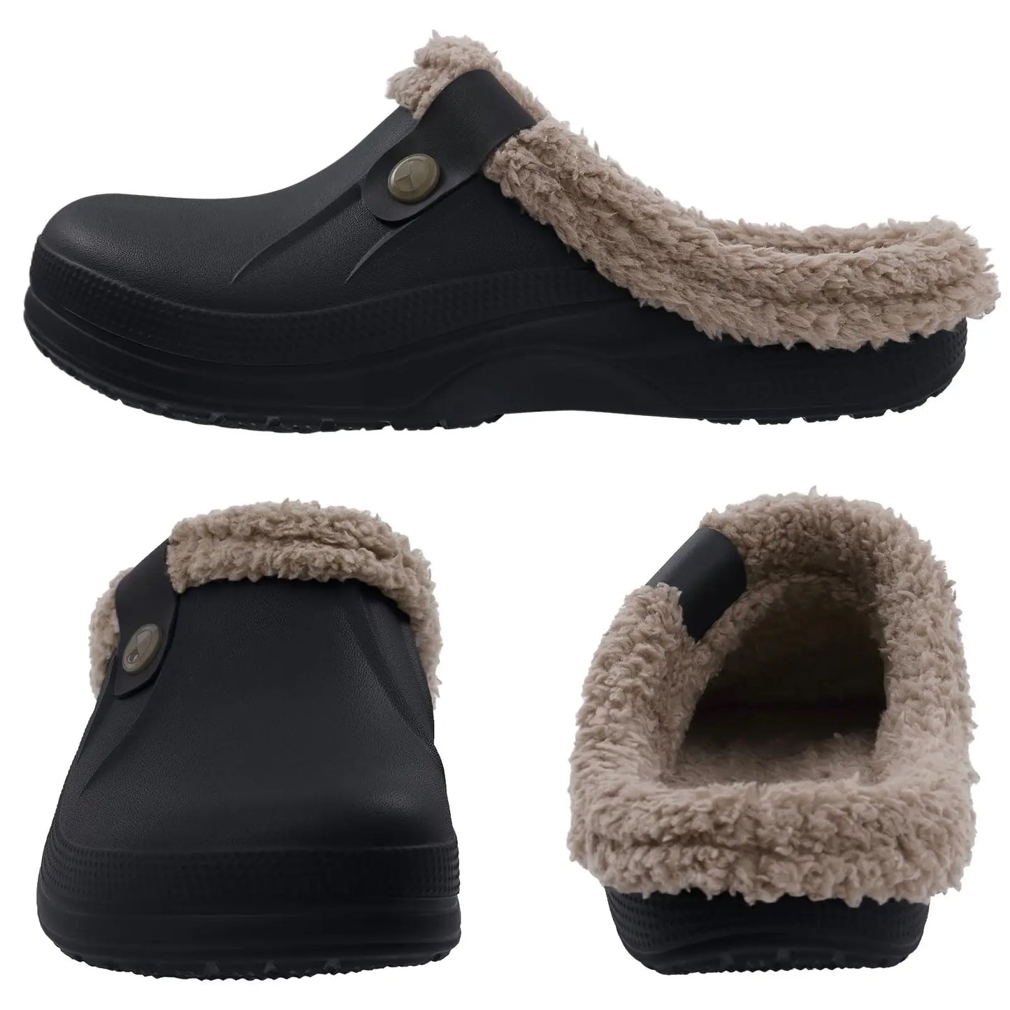 Crestar Women Fur Lined Clogs Waterproof Slippers Garden Shoes Winter Warm Plush Home House Fuzzy Slippers Indoor Outdoor Mules