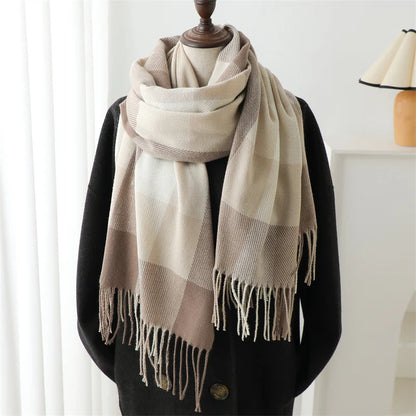 New Fashion Winter Plaid Cashmere Like Scarf Women Keep Warm Neckerchief Pashmina Shawl  Wraps Thick Blanket Bufanda