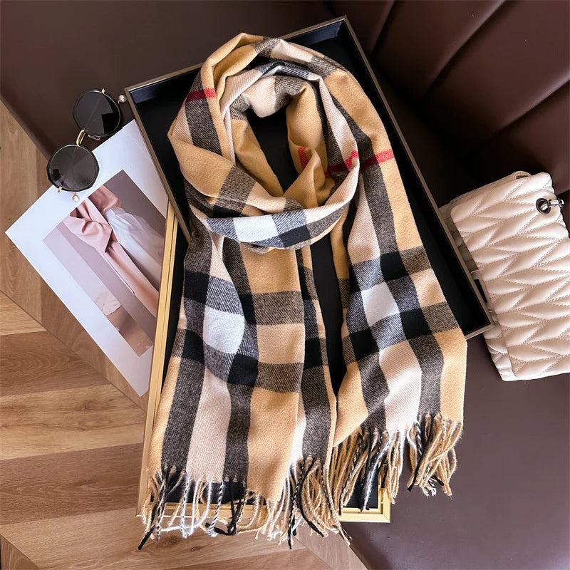 Luxury Brand Women Cashmere Scarves Lady Winter Warm Soft Pashmina Shawls Wraps Female Plaid Knitted Long Scarf for Women