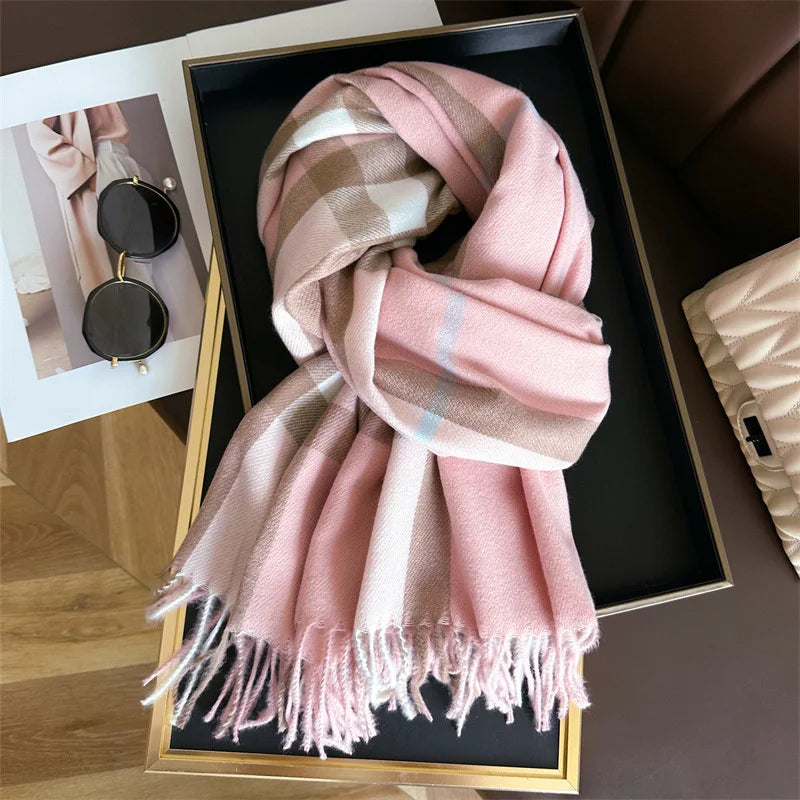 Luxury Brand Women Cashmere Scarves Lady Winter Warm Soft Pashmina Shawls Wraps Female Plaid Knitted Long Scarf for Women