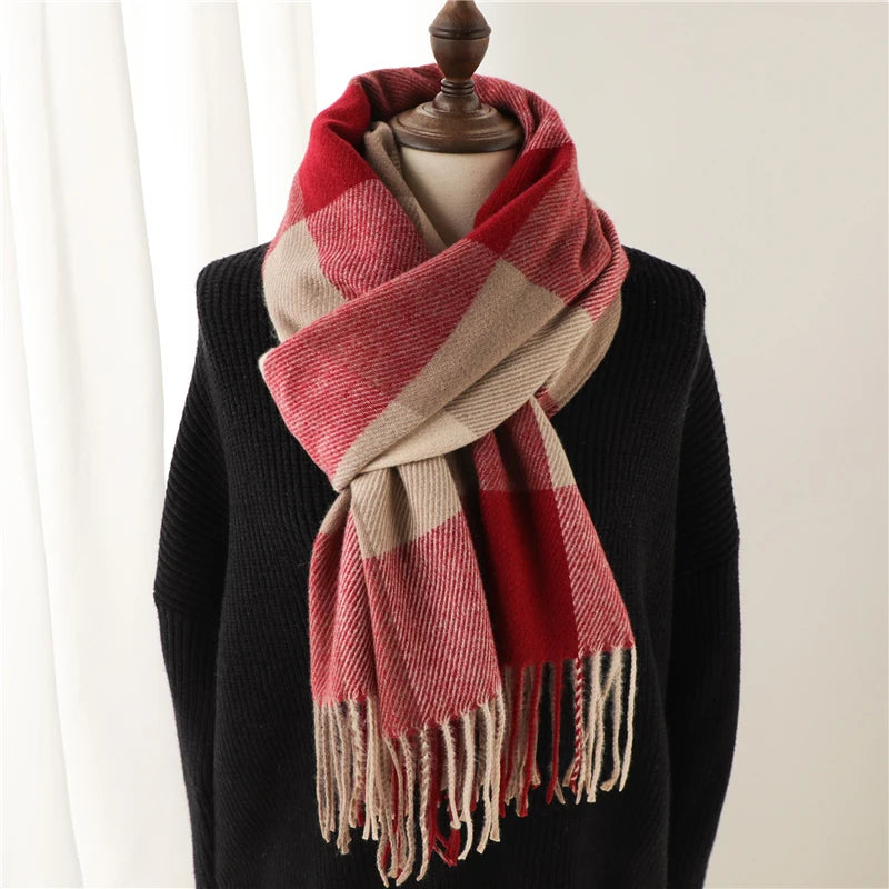 New Fashion Winter Plaid Cashmere Like Scarf Women Keep Warm Neckerchief Pashmina Shawl  Wraps Thick Blanket Bufanda