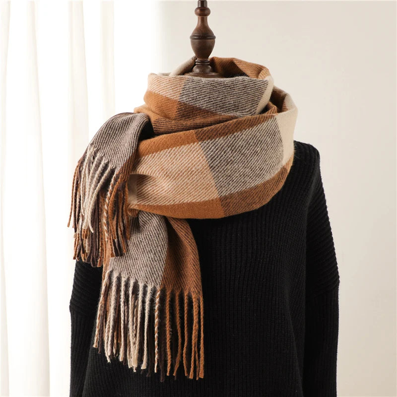 New Fashion Winter Plaid Cashmere Like Scarf Women Keep Warm Neckerchief Pashmina Shawl  Wraps Thick Blanket Bufanda