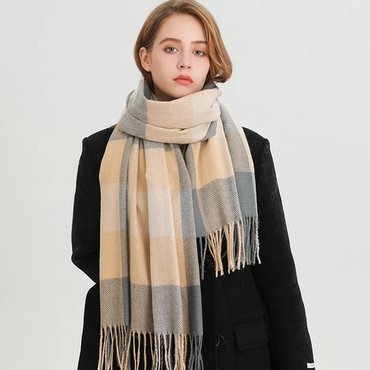 New Fashion Winter Plaid Cashmere Like Scarf Women Keep Warm Neckerchief Pashmina Shawl  Wraps Thick Blanket Bufanda