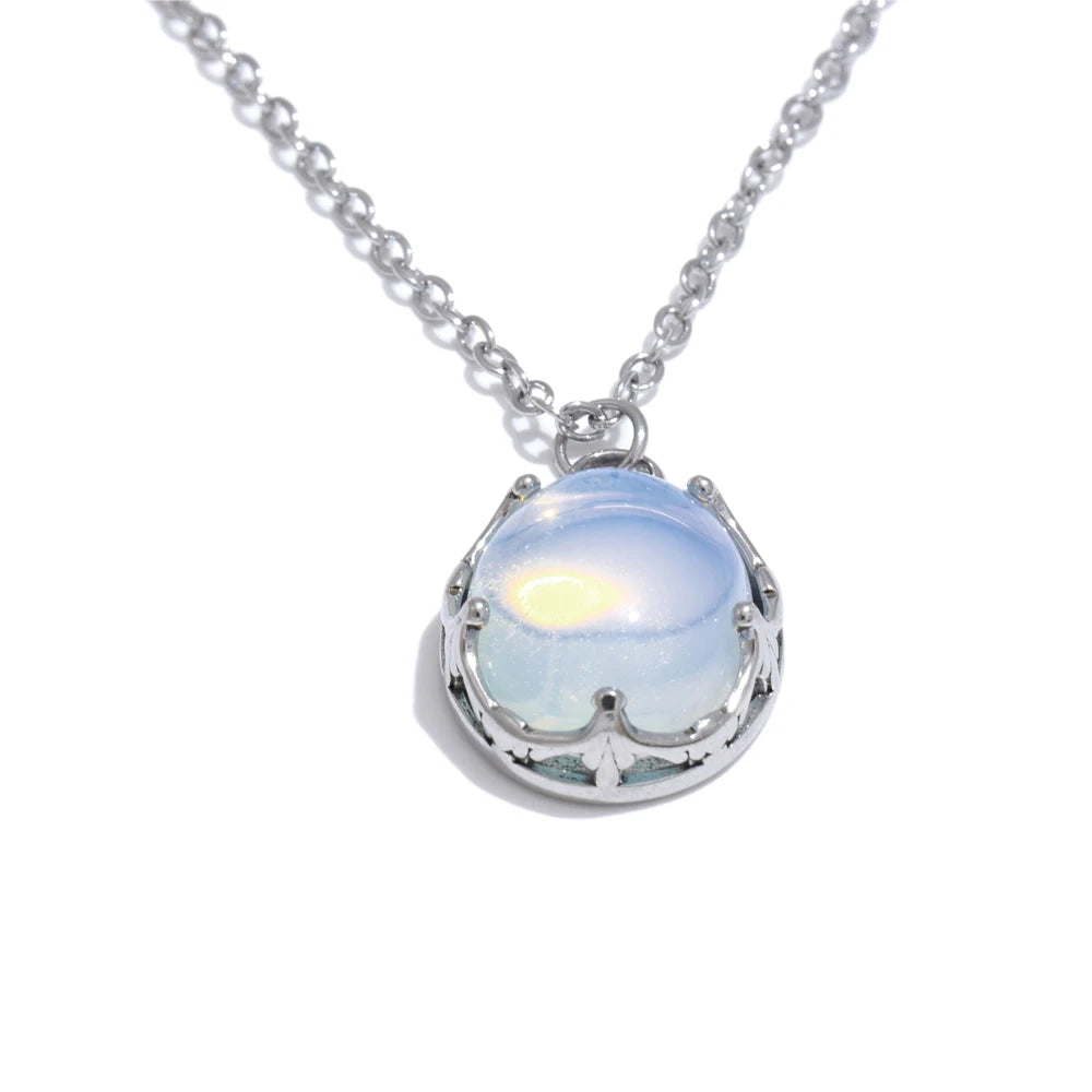 Yhpup Natural Opal Stone Pendant Fashion Necklace for Women Stainless Steel High Quality Popular Jewelry Waterproof Gift