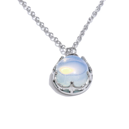 Yhpup Natural Opal Stone Pendant Fashion Necklace for Women Stainless Steel High Quality Popular Jewelry Waterproof Gift